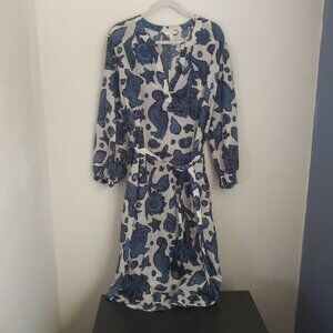 H&M Tie Belt Dress Seahorses Shells Stars White Blue Tassel Tie Maxi Size XL EUC